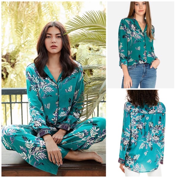 Johnny Was Other - Johnny Was Silk Floral Pajama Top S Turquoise NWT